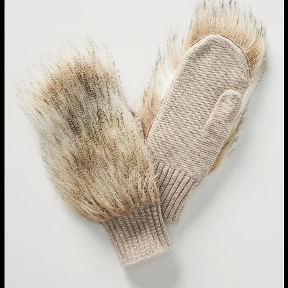Anthropologie Carolina Amato Faux Fur mittens new